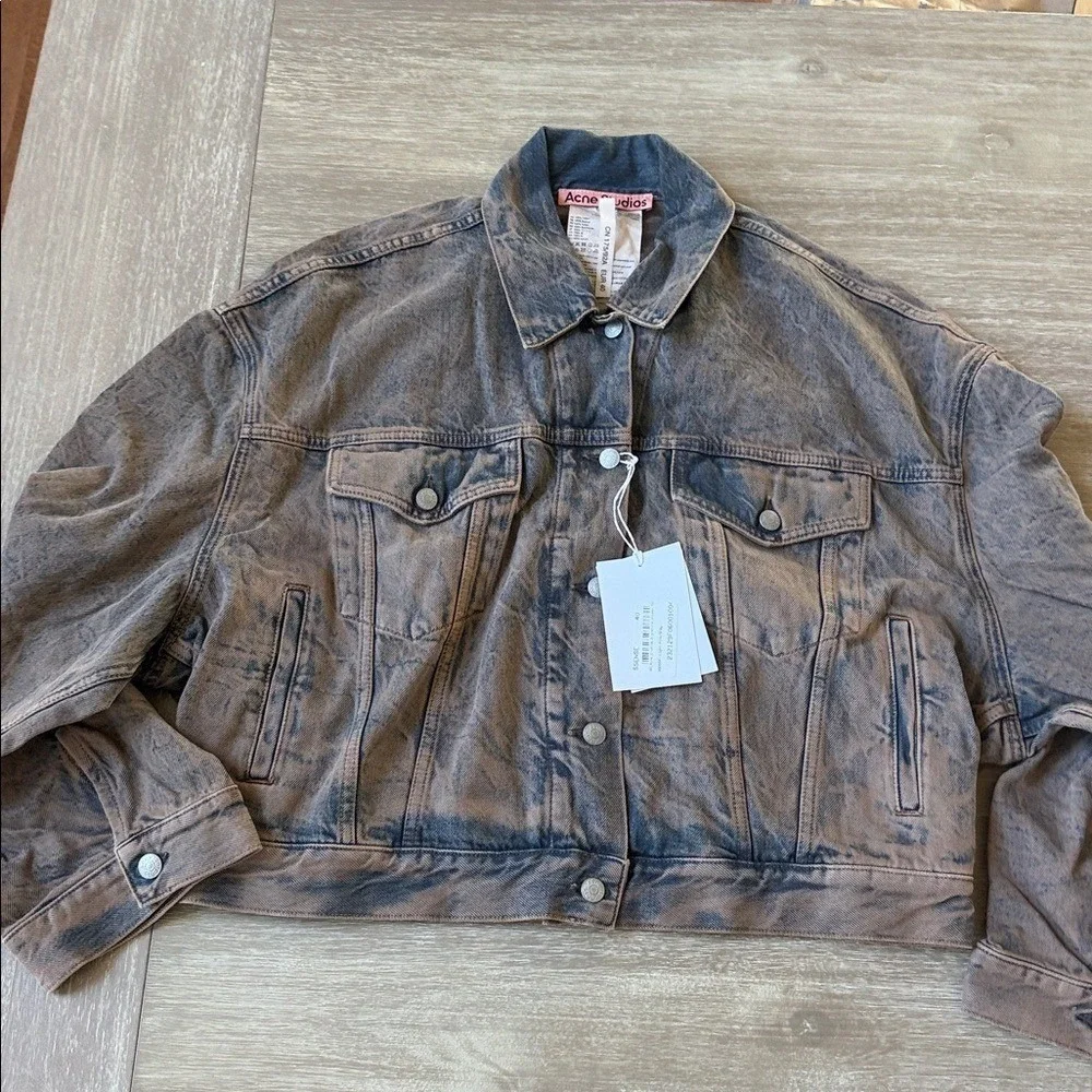 Acne Studios Signature Unisex Denim Trucker Jacket - Light Pink/Grey Size 10 NWT - Picture 2 of 6